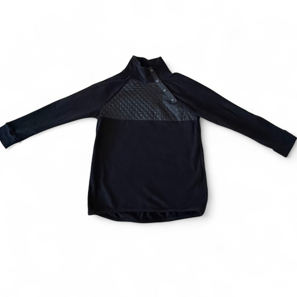 Crown and Ivy‎ Black Quilted Mock Neck Snap Front Fleece Top Women's Size S